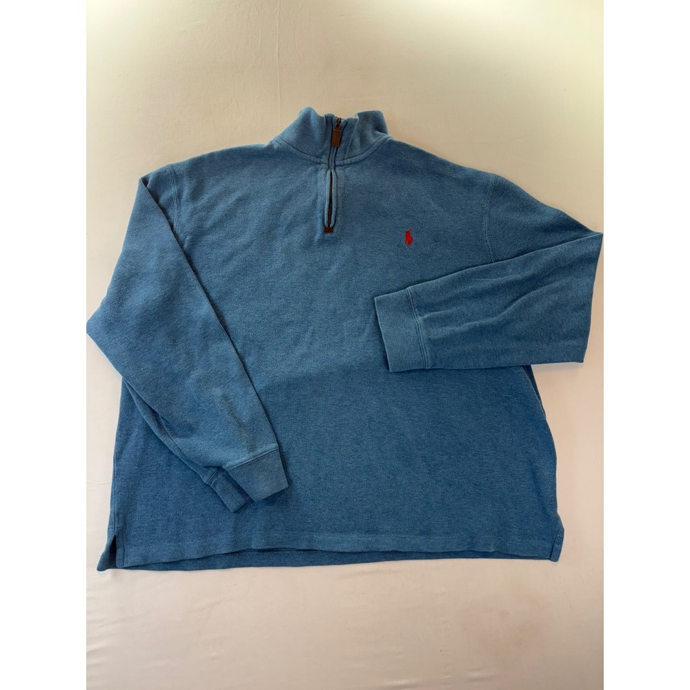 Polo Ralph Lauren Mens XXL Blue Cotton Quarter Zip Pullover Sweater Red Pony